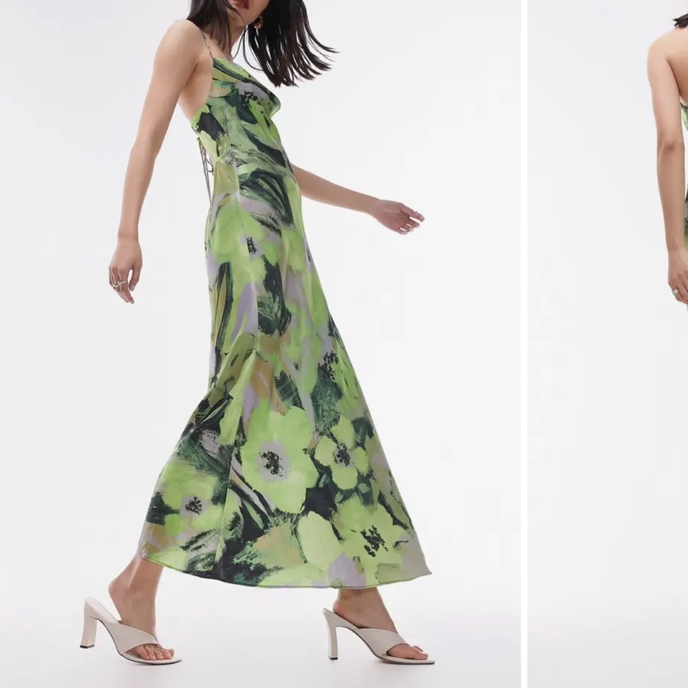 TOP SHOP (Asos) Print Cowl Neck Open Back Midi Slipdress